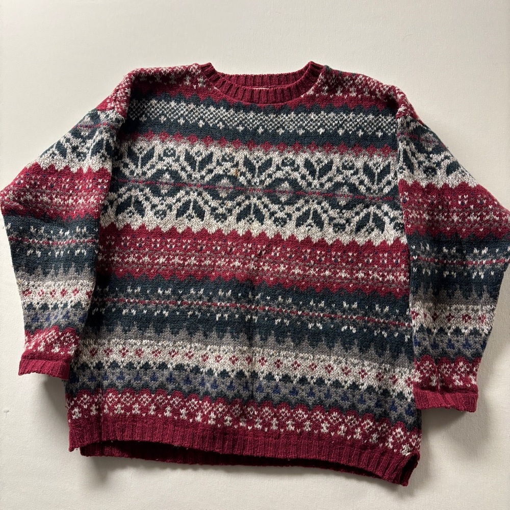 VTG Woolrich Sweater Mens Large Multi-color Wool Blend Pullover Crew Made In USA